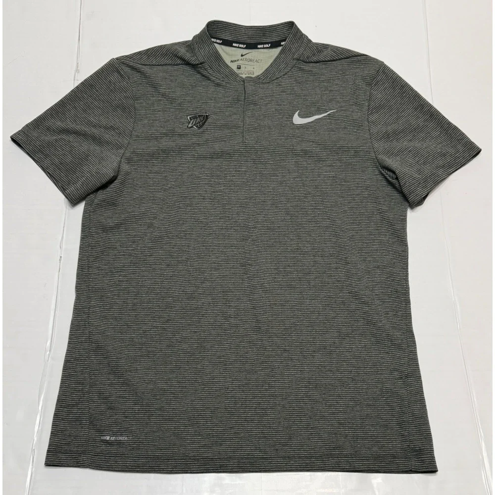 Nike Golf AeroReact OKC Thunder Polo Shirt Mens Medium Gray Stripe Blade Collar